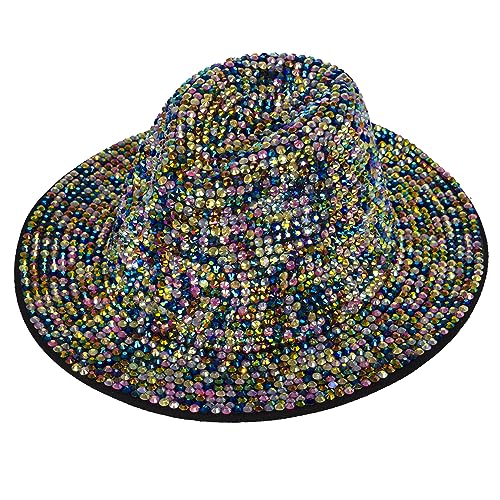 TOP HEADWEAR Fashion Bling Rhinestone Studded Wide Brim Womens Fedora Panama Hat - Multicolor