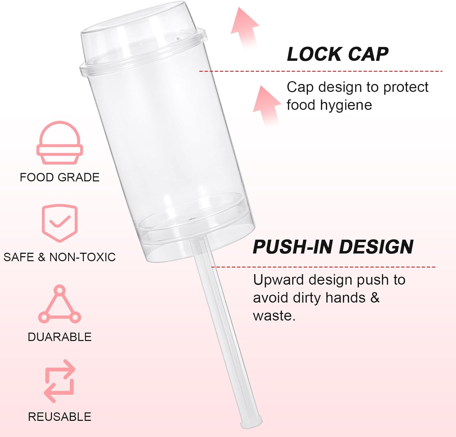 50 Pack Reusable Cake Push Pop Containers with Lids, Clear, 2" x 2" x 6.9" Cylindrical, All Occasions