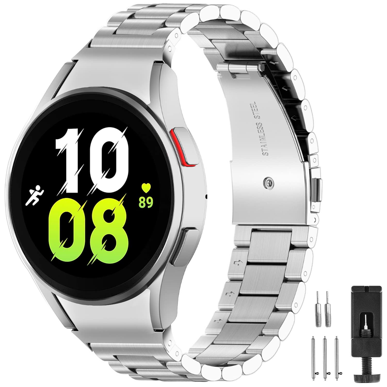 [No Gap] Shangpule Compatible with Samsung Galaxy Watch 5 Band 40mm/44mm/Pro 45mm, Galaxy Watch 4 40mm/44mm Bands, Galaxy Watch 4 Classic Band 42mm/46mm Stainless Steel Metal Replacement Strap Women Men