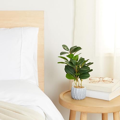 Miniatura 3 de Juvale Pequeña planta de ficus artificial en maceta pequeña de cemento gris para decoración del hogar (11.8 pulgadas)
