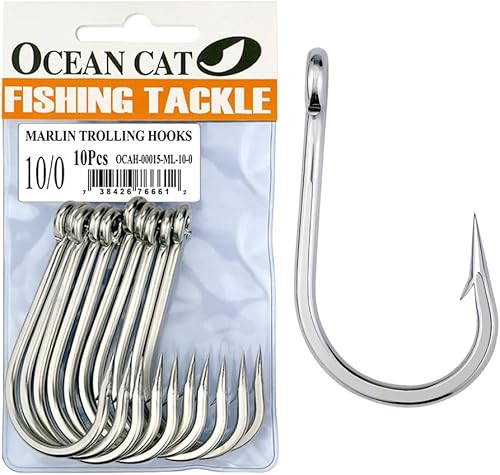Miniatura 9 de OCEAN CAT Gancho de pesca clásico de acero inoxidable con puntos de compensación de pulpo, anzuelos de pesca para pesca en agua salada y agua dulce