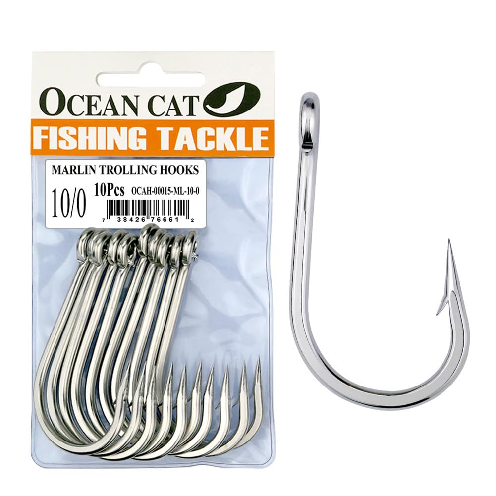 Ocean Cat Anzuelo clásico de Acero Inoxidable con púas escalonadas, Pulpo, círculo, Anzuelo de Pesca, Anzuelo para Pesca de Agua Salada y Agua Dulce (10/0)