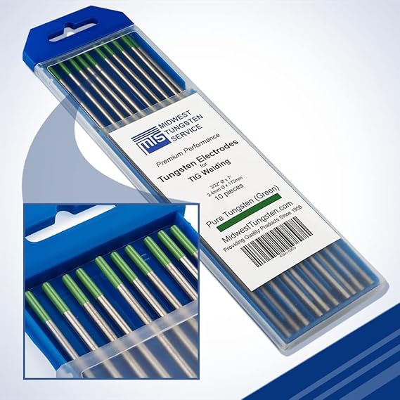 Midwest Tungsten Service TIG Welding Tungsten Electrodes 10Pack (Green Pure Tungsten (WP, EWP
