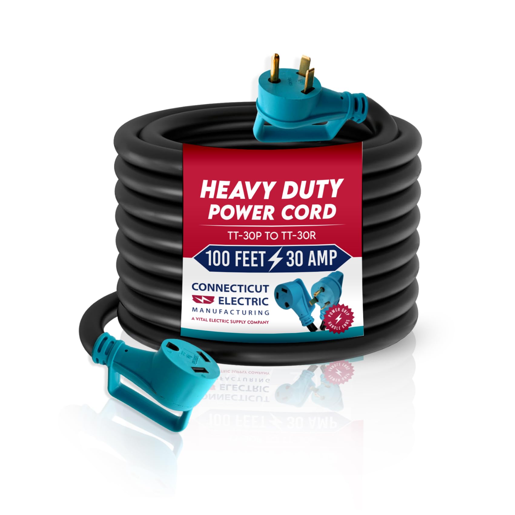 Connecticut Electric 100-Foot 30-Amp RV/EV Extension Cord for TT-30P to TT-30R