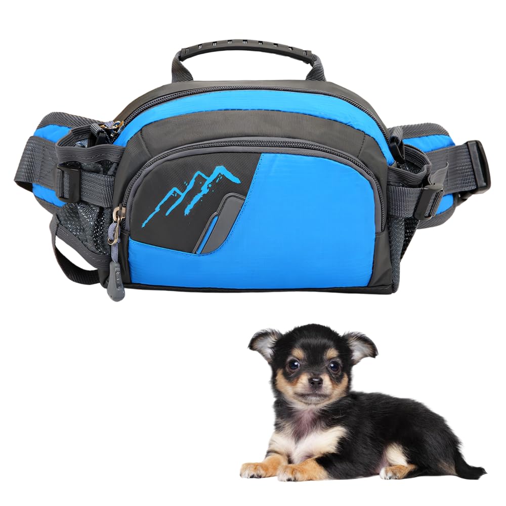 DONGKER Dog Treat Pouch, Adjustable Pet Treat Belt with detachable shoulder strap & 2 Water Bottle Holders for Pet Walking Hiking Travel