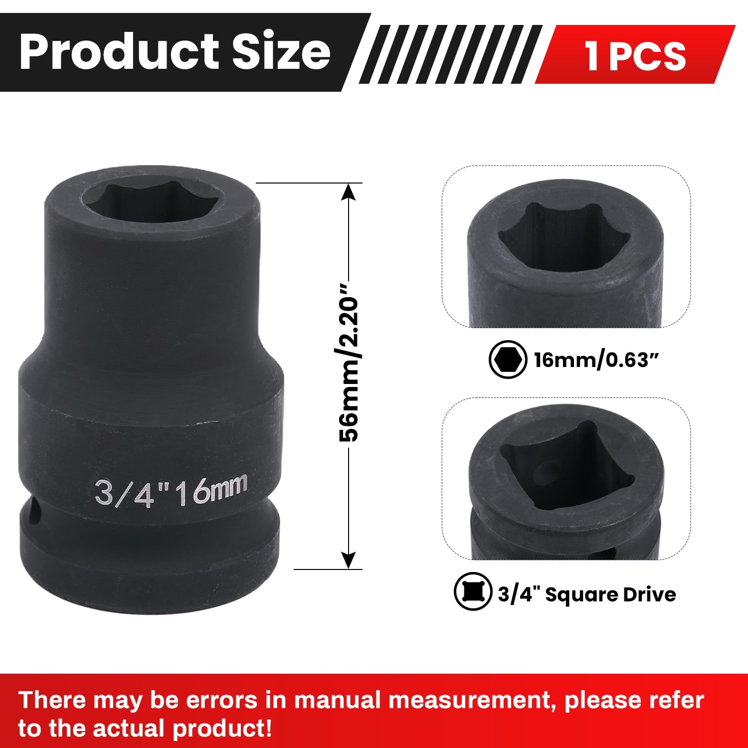 Deep 6-Point Impact Socket 3/4" Drive 16mm,Chrome Molybdenum Steel, Anti-Rust Metric Hex Socket for Car Repairs and Impact Wrench - Image 2