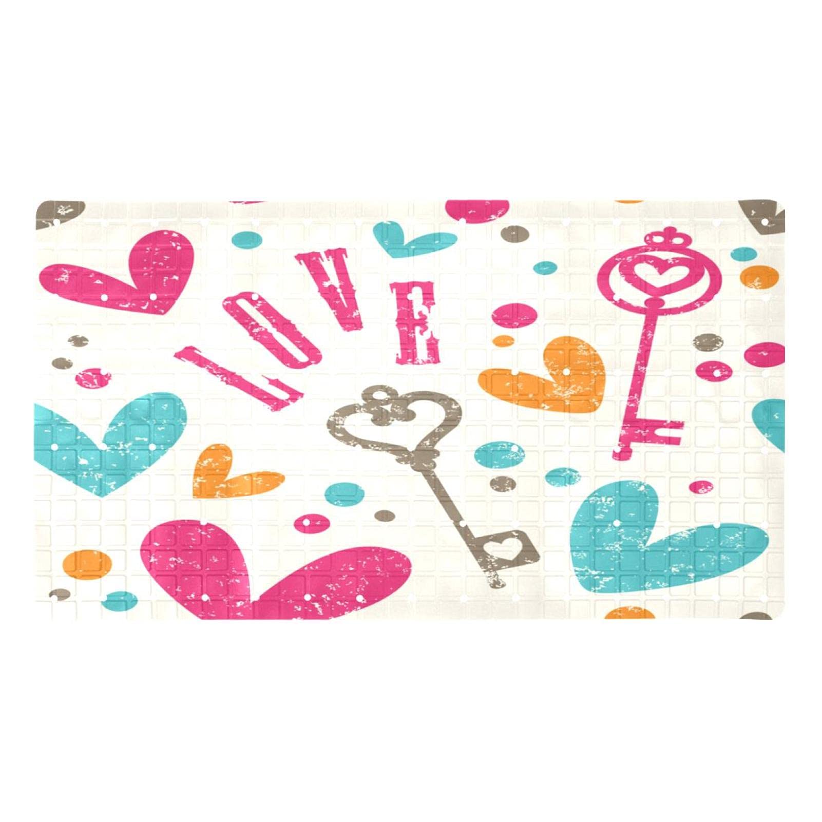 Alfombrilla de baño con corazones de 71x40 cm y ventosas antideslizantes