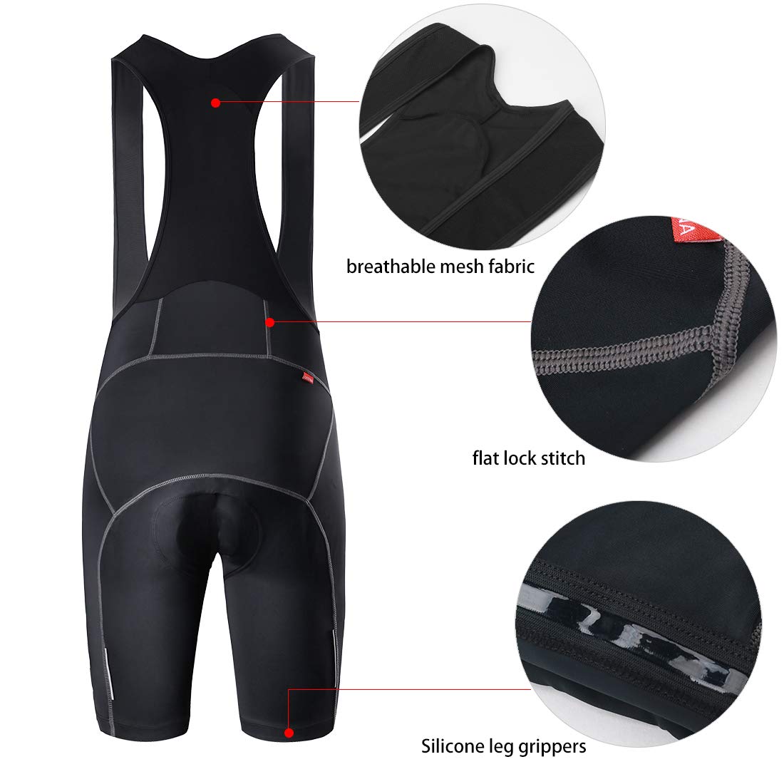 Catena - Pantaloncini da ciclismo da uomo, con pettorina, imbottiti, in 3D, traspiranti - Nero - XL