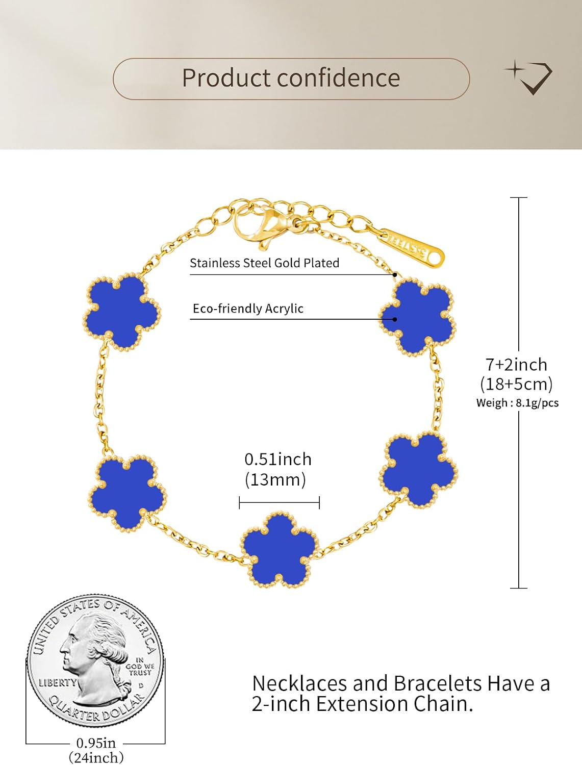 14K Gold Plated Dainty Four Leaf Clover Dot Bracelets for Women Lucky Flower Jewelry image 3