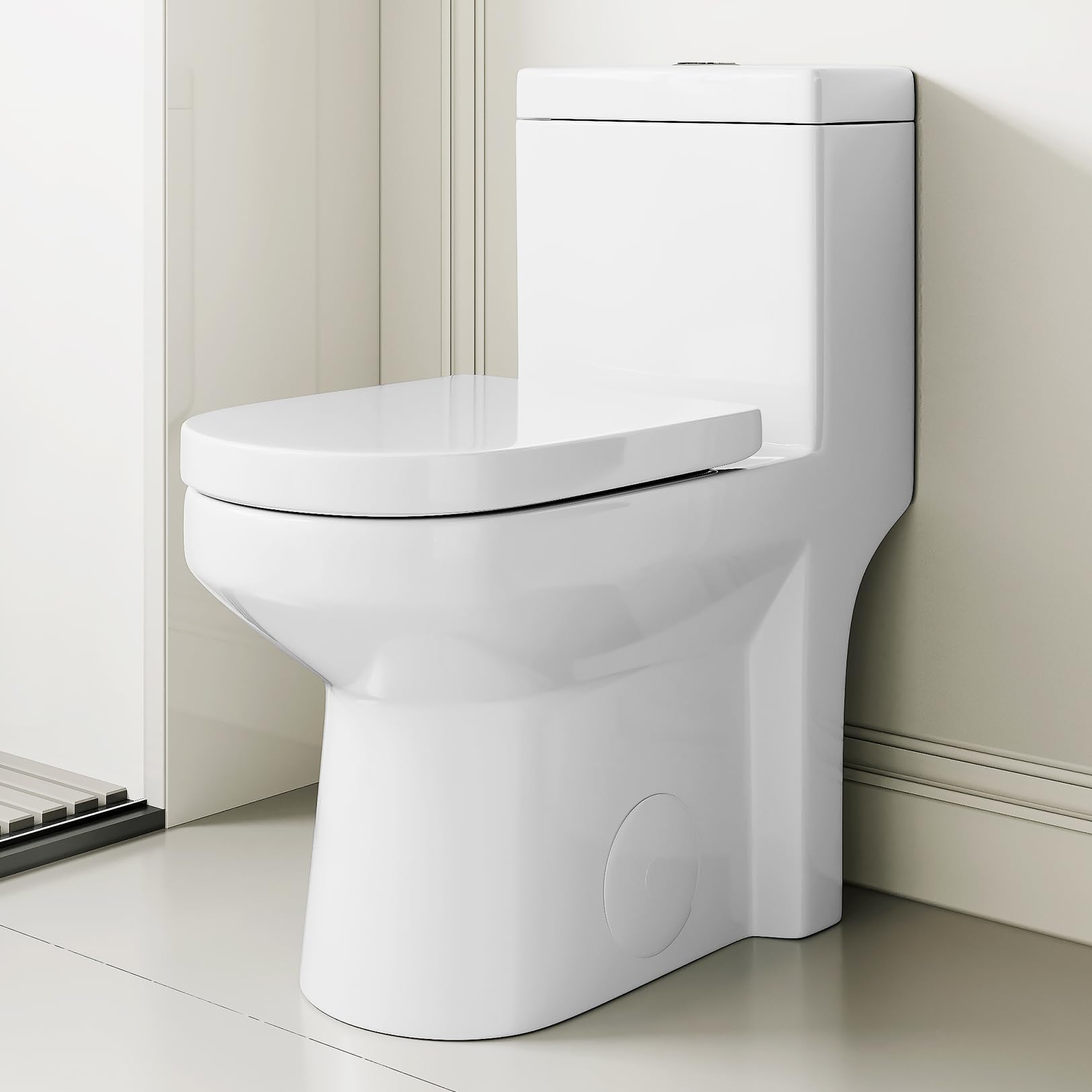 Compact One Piece Toilet for Bathroom, Space-Saving Powerful Dual Flush Round Small Toilets, Average 1.28 GPF, Skirted Design with Upgraded UF Quiet & Soft Close Seat (12" Rough-in Toilet)