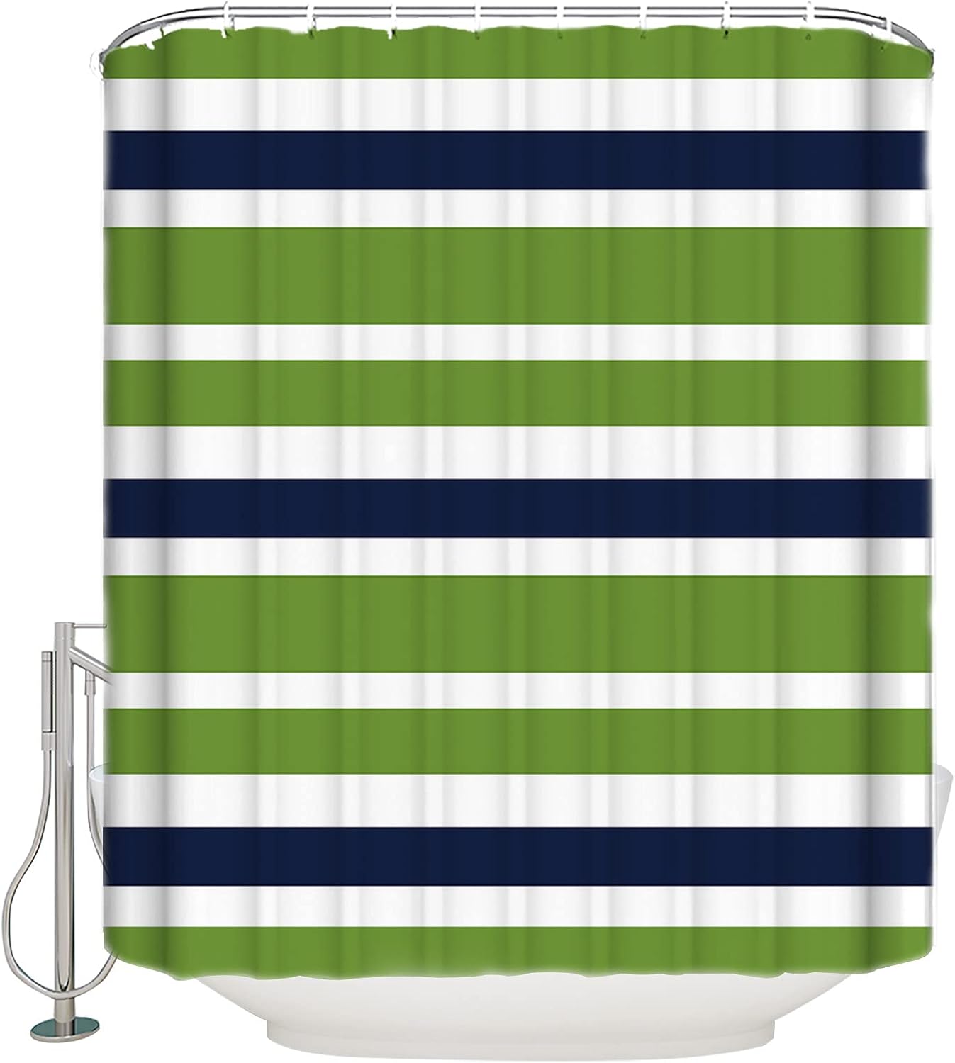 Green Navy Blue White Geometric Shower Curtain for Bathroom, Stripes Fabric Shower Curtain with Hooks Bathroom Decor Waterproof Shower Curtains Machine Washable for Home Hotel, 66" W x 72" L