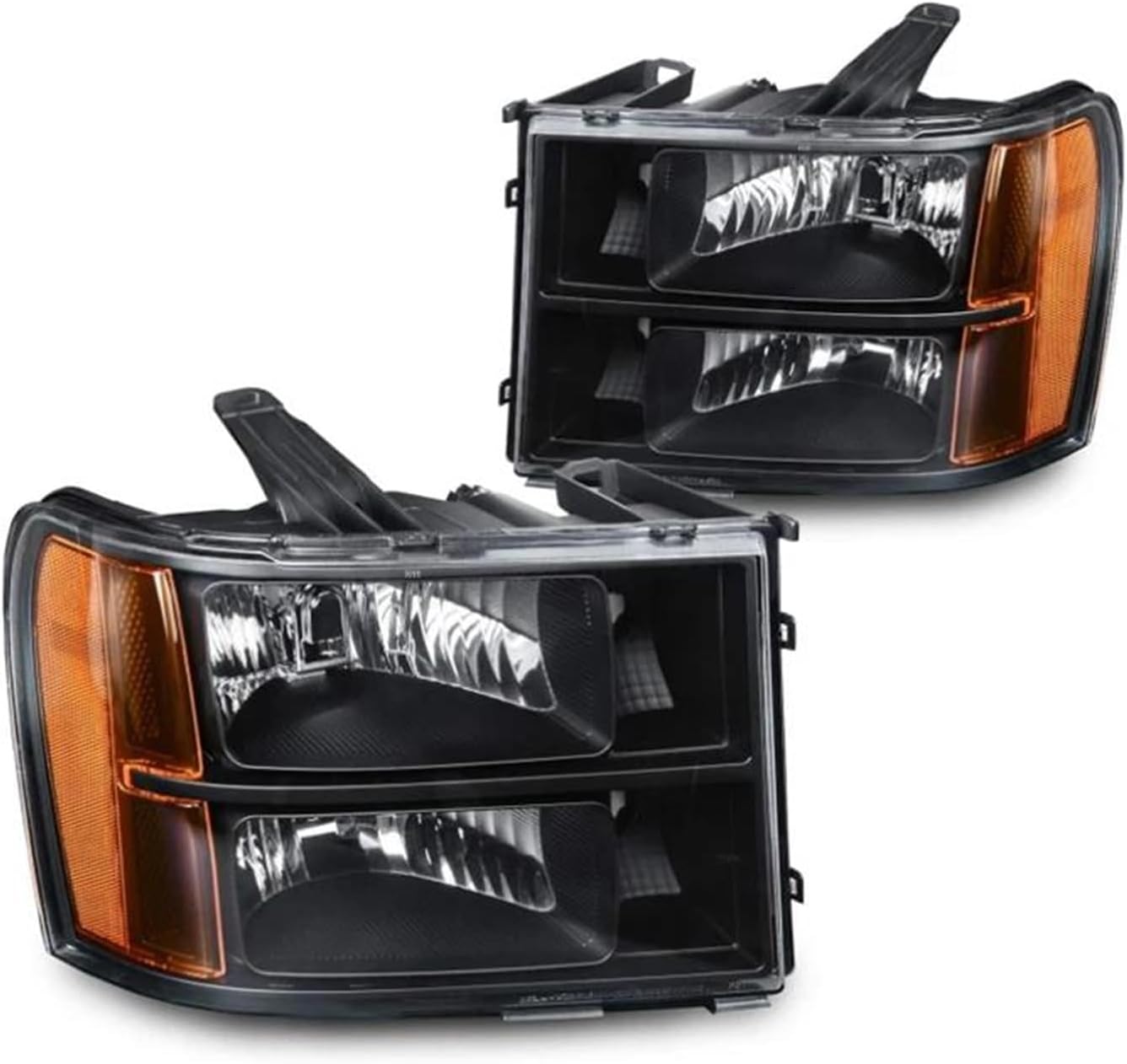 Car Headlight A Pair Headlight Assembly For GMC For Sierra 1500 2500HD 3500HD 2007-2014 Headlight And Reflector Clear Lens Car Lamp Hoods(Black Amber)