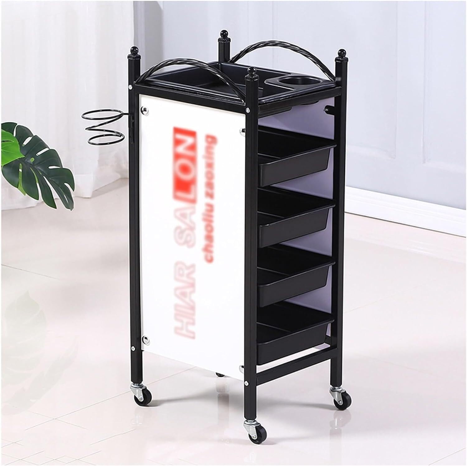 SSDDLZEQ Mobile Salon Station, Salon Trolley Pp Storage Salon Cart With Armrest Salon Rolling Cart Hair Dryer Hole Trolley Cart Wheels Salon Trolley Cart(F)