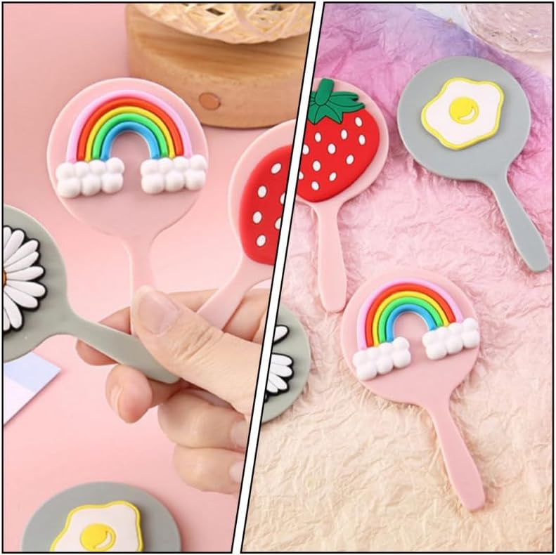 Cute Rainbow Handheld Makeup Mirror, Small Travel Hand Mirror with Handle