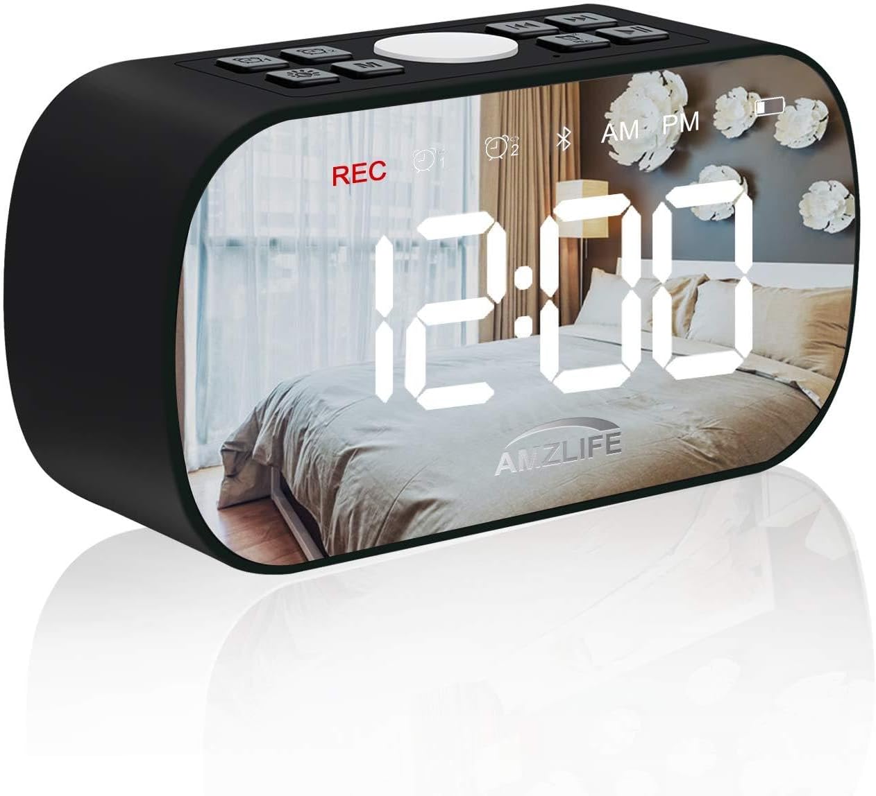 Alarm Clock Radio with Wireless Bluetooth Speaker FM Radio Night Light 5" LED Digital Display Sleep Timer with Snooze Function for Heavy Sleepers Home Bedroom Kitchen Office Kids