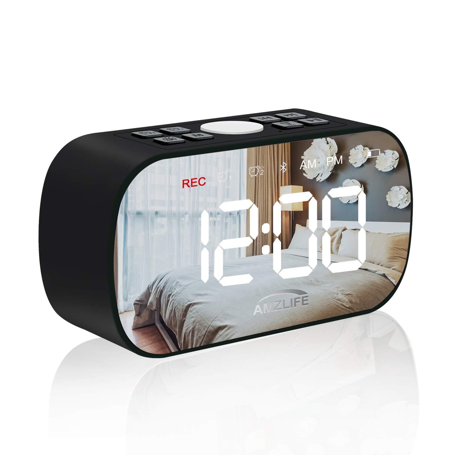 Alarm Clock Radio with Wireless Bluetooth Speaker FM Radio Night Light 5" LED Digital Display Sleep Timer with Snooze Function for Heavy Sleepers Home Bedroom Kitchen Office Kids