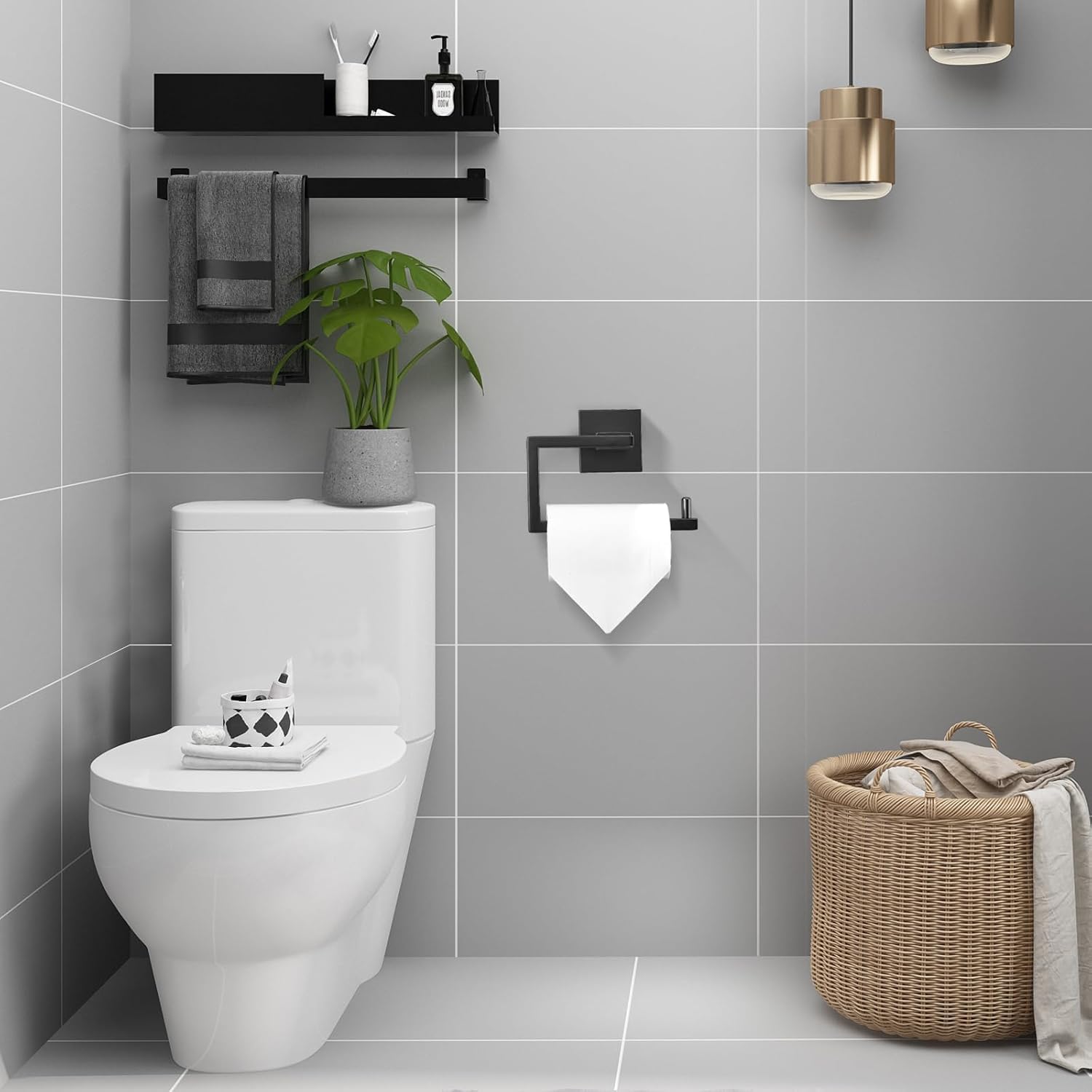 YACVCL Matte Black Toilet Paper Holder, Bathroom Toilet Roll Holder, Stainless Steel Modern Square Tissue Roll Holders Wall Mounted for Bathroom Kitchen Washroom