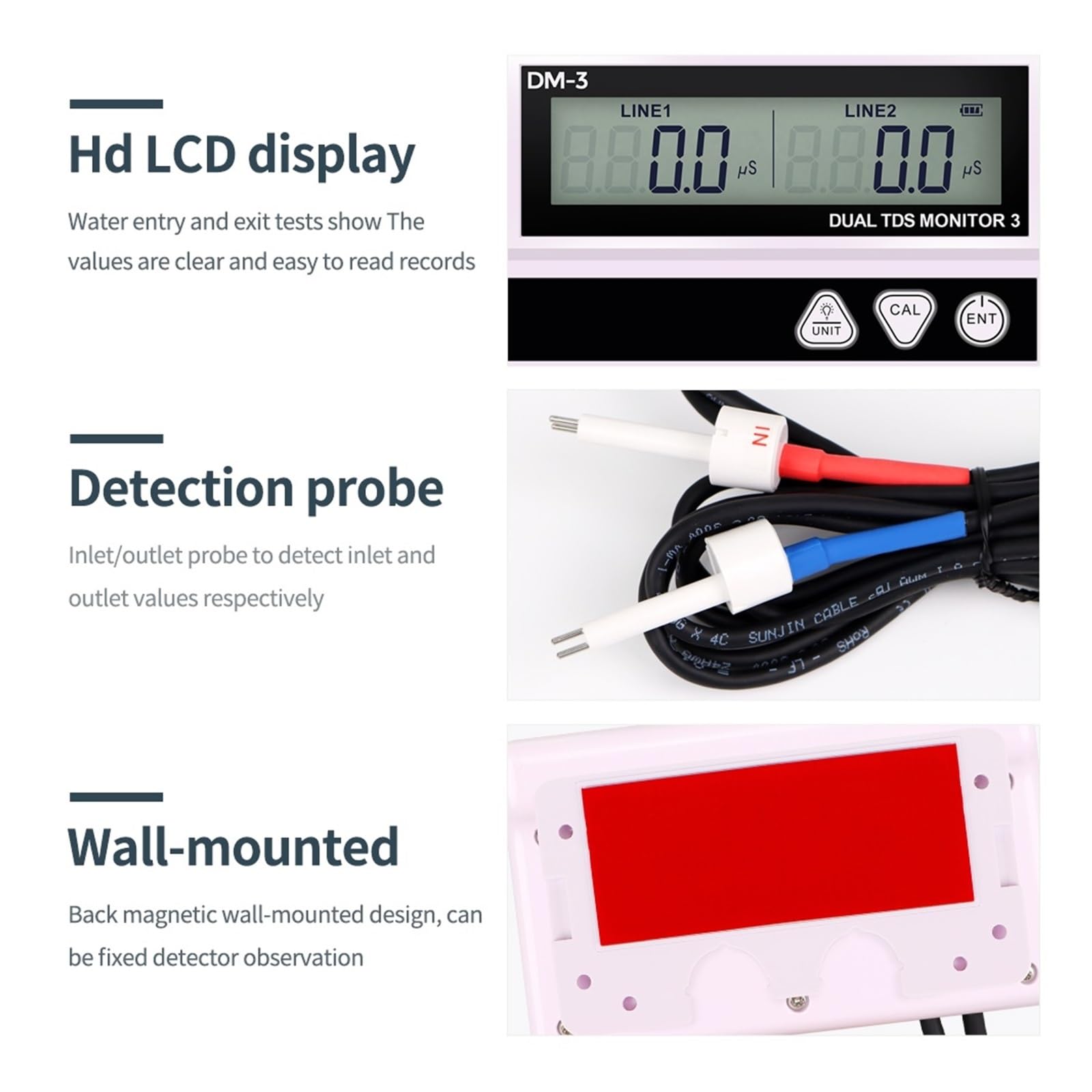 Podwójny Miernik TDS EC Online Tester Jakości Wody Z Wyświetlaczem HD LCD Podwójna Sonda PH Pitnej Do Basenu I Akwarium