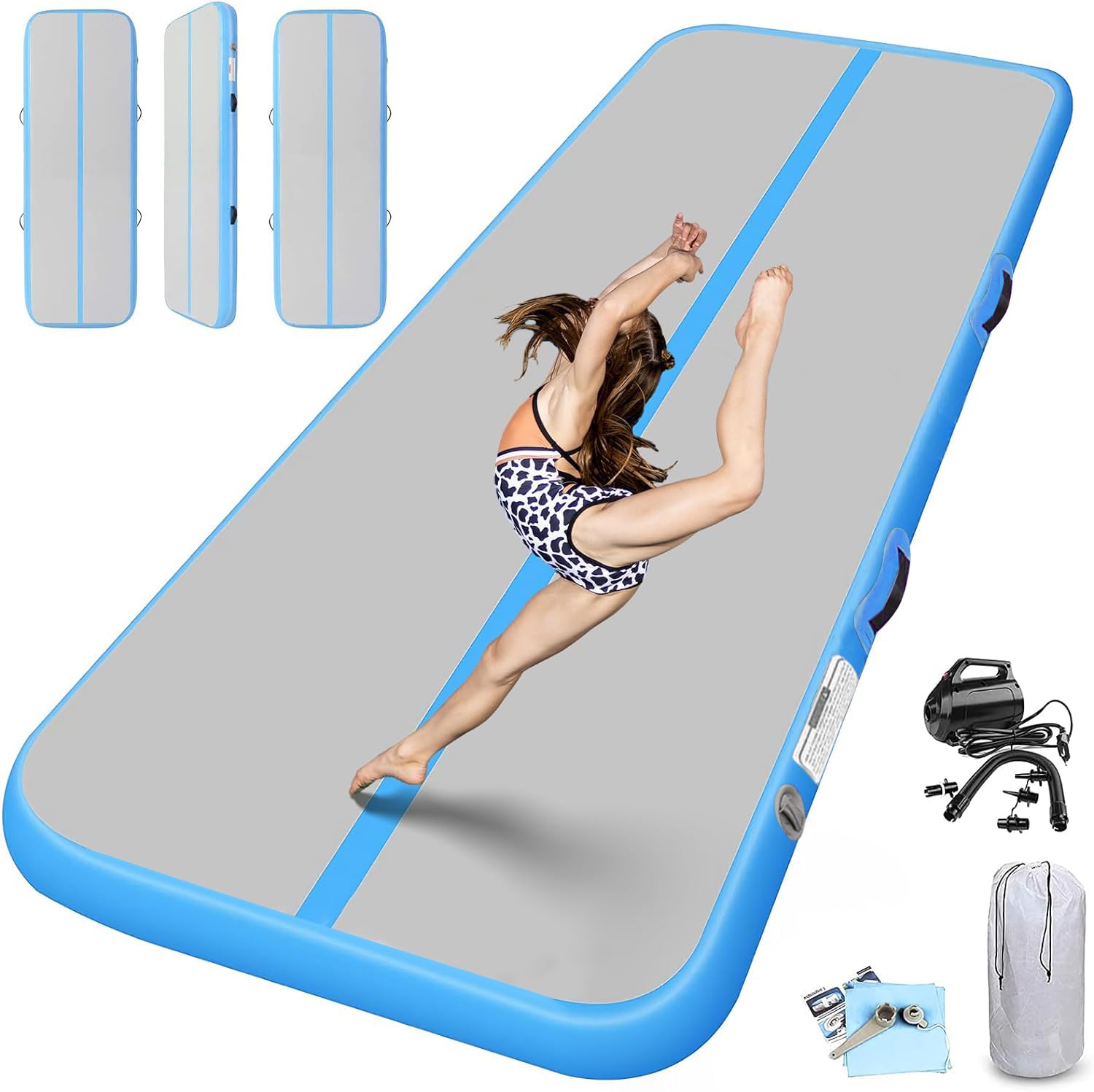 Inflatable Gymnastics Mat, Air Tumbling Track Mats For Kids Home Gym Water Gymnastics Yoga Cheerleading Training Landing Exercise with Pump