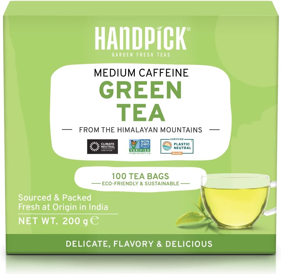 HANDPICK, Green Tea Bags 100 Tea Bags Gluten Free & 100 Pure Green