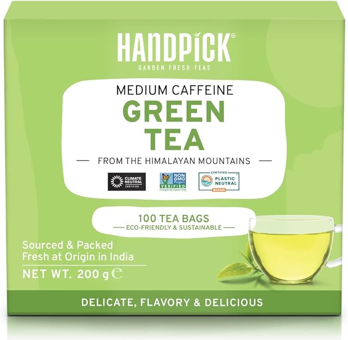 HANDPICK, Green Tea Bags 100 Tea Bags Gluten Free & 100 Pure Green