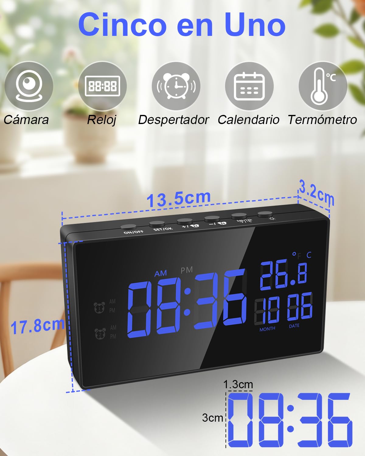 Cámara Espía Oculta WiFi, 5G Mini Camara Espia Inalambricas Despertador | Doble Banda Reloj con Cámara 1080P HD, Visión Nocturna Detección de Movimiento, Ángulo 120° App Tuya Vigilancia Interior