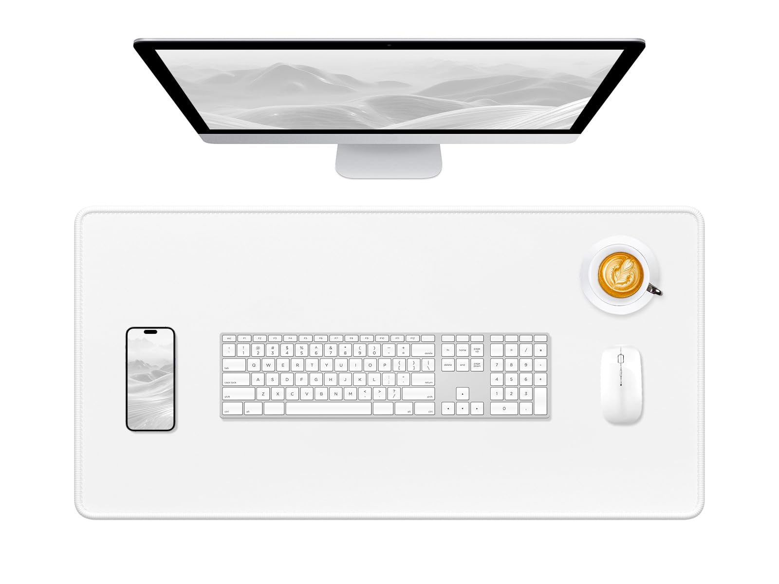 Hsurbtra Desk Pad Premium Textured Stitched Edge Non Slip Waterproof Rubber Mouse Pad Larger L Computer Mat for Office Gaming Laptop Keyboard Ivory 32x16 inch