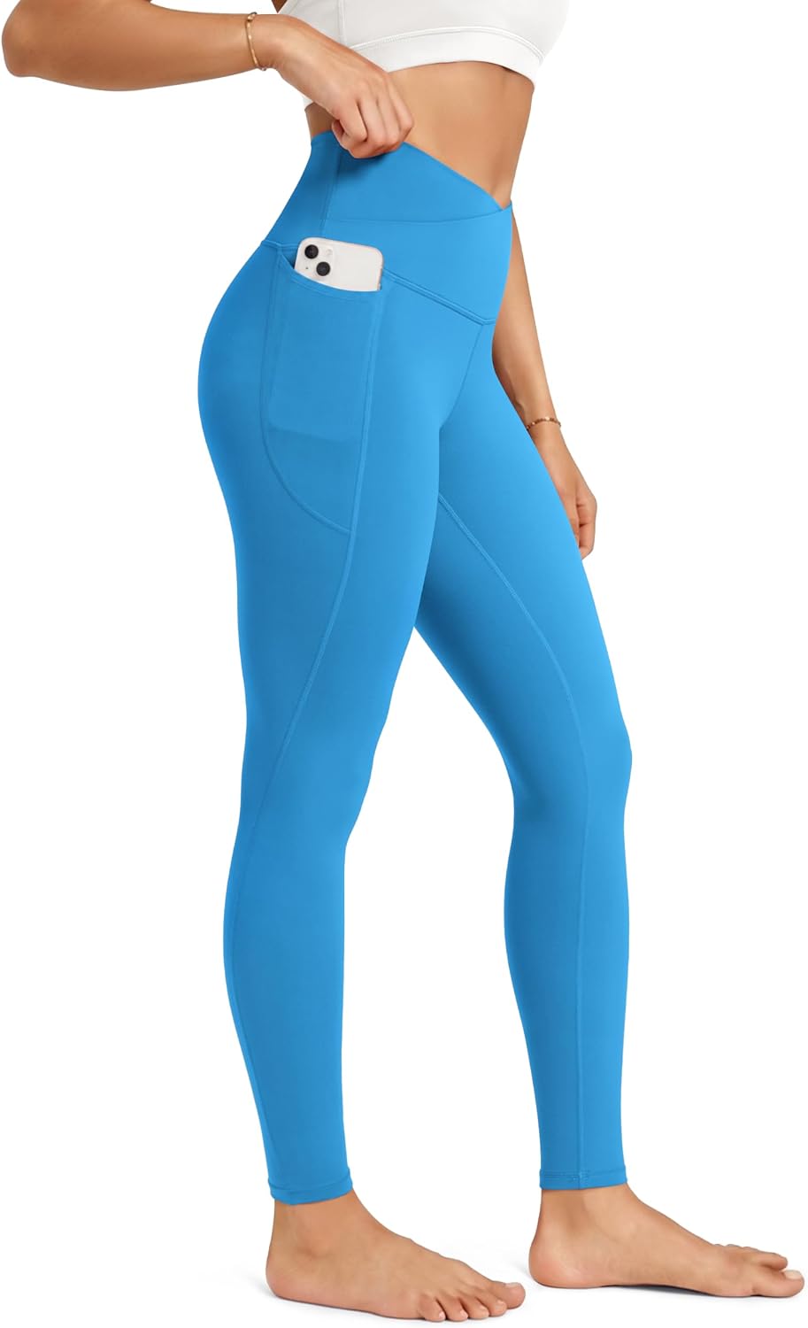 ODODOS Women's Crossover Leggings with Stay-Put Pocket, 25" / 28" Buttery Soft V High Waist Lounge Yoga Pants