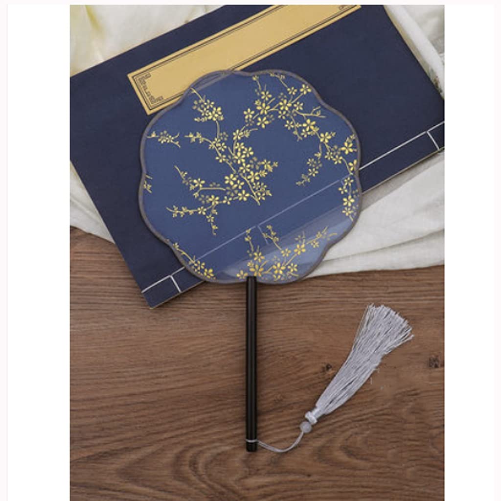 NZPOST Folding fan Hand Fan Folding Fan Chinese Style Round Fan Long Handle Palace Hanfu Ladies Props Dance Fan Ancient Style Group Fan fan (Blue)