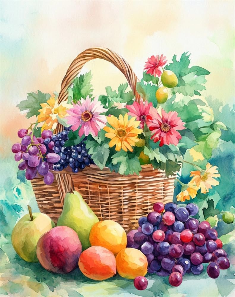 Henypt DIY Embroidery Bead Embroidery Kit Fruit Basket and Flowers Beaded Cross Stitch Christmas Beadwork Needlework Kit Art Craft DIY Beadwork