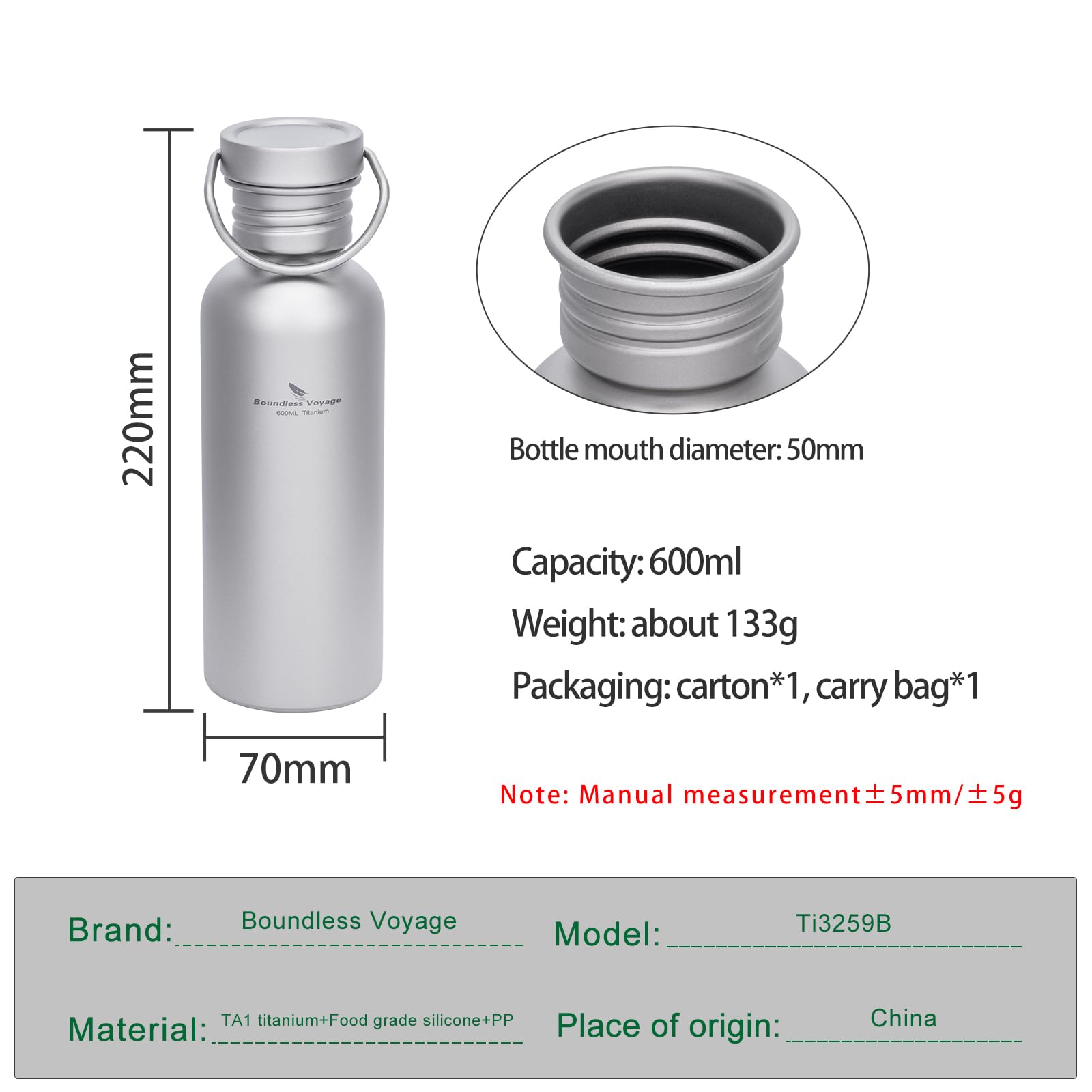 Amazon.com : Boundless Voyage Titanium Water Bottle with Lid Wide