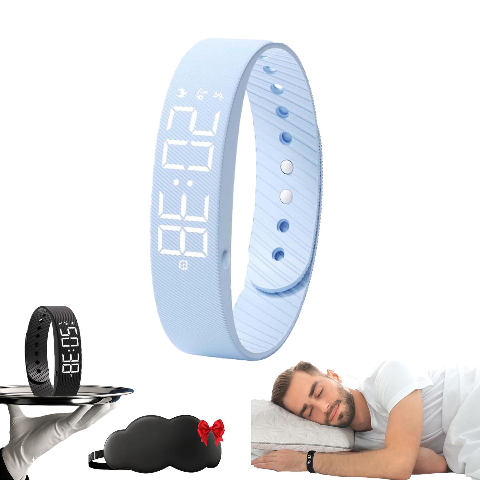 Qosneoun Men's Light Blue Fitsleeps Wake-Up Alarm - Pro Version, Fitsleeps Silent Alarm Clock Watch, Vibrating Wrist Alarm Clock, Snooze Free Smart Watches For And Wo (Light Blue)