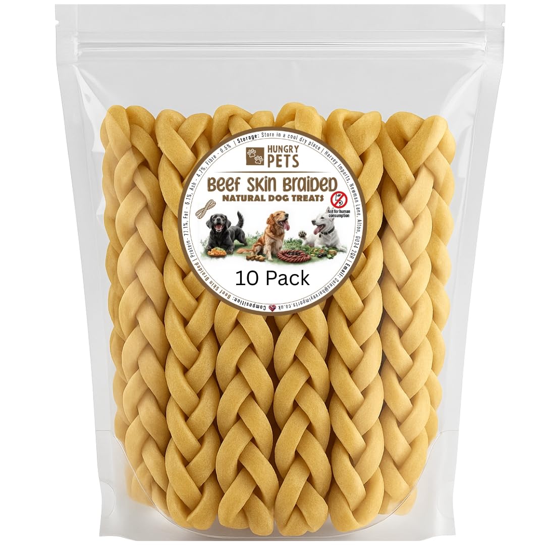 Hungry Pets Beef Skin Braided 15cm 10 Pack – Natural Dog Treats Chews, Grain Free, High Protein