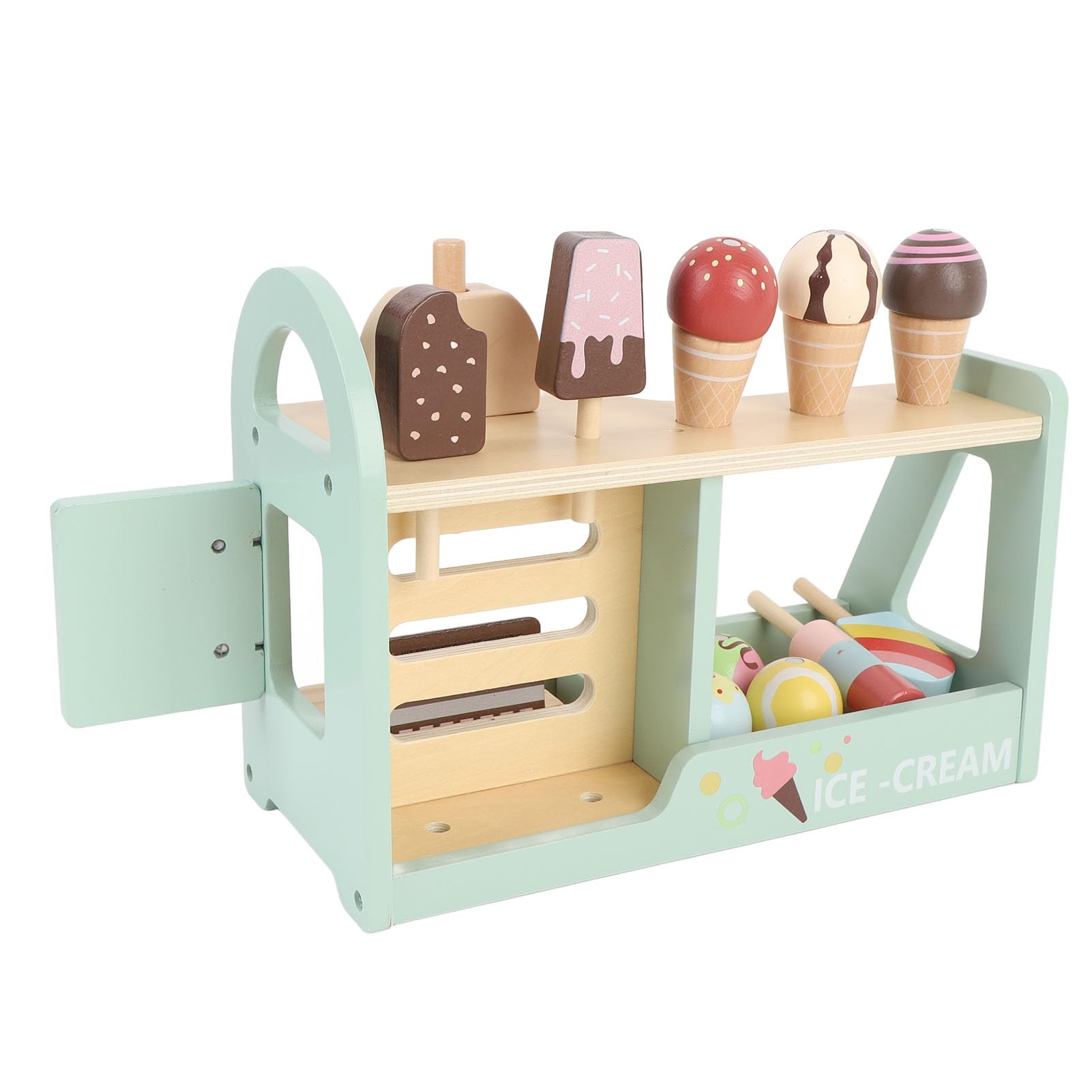 Generic Juguetes de Helado de Madera Realistas, Accesorios para Alimentos, Juego Educativo de Heladería, Juego Interactivo de Heladería para Niños