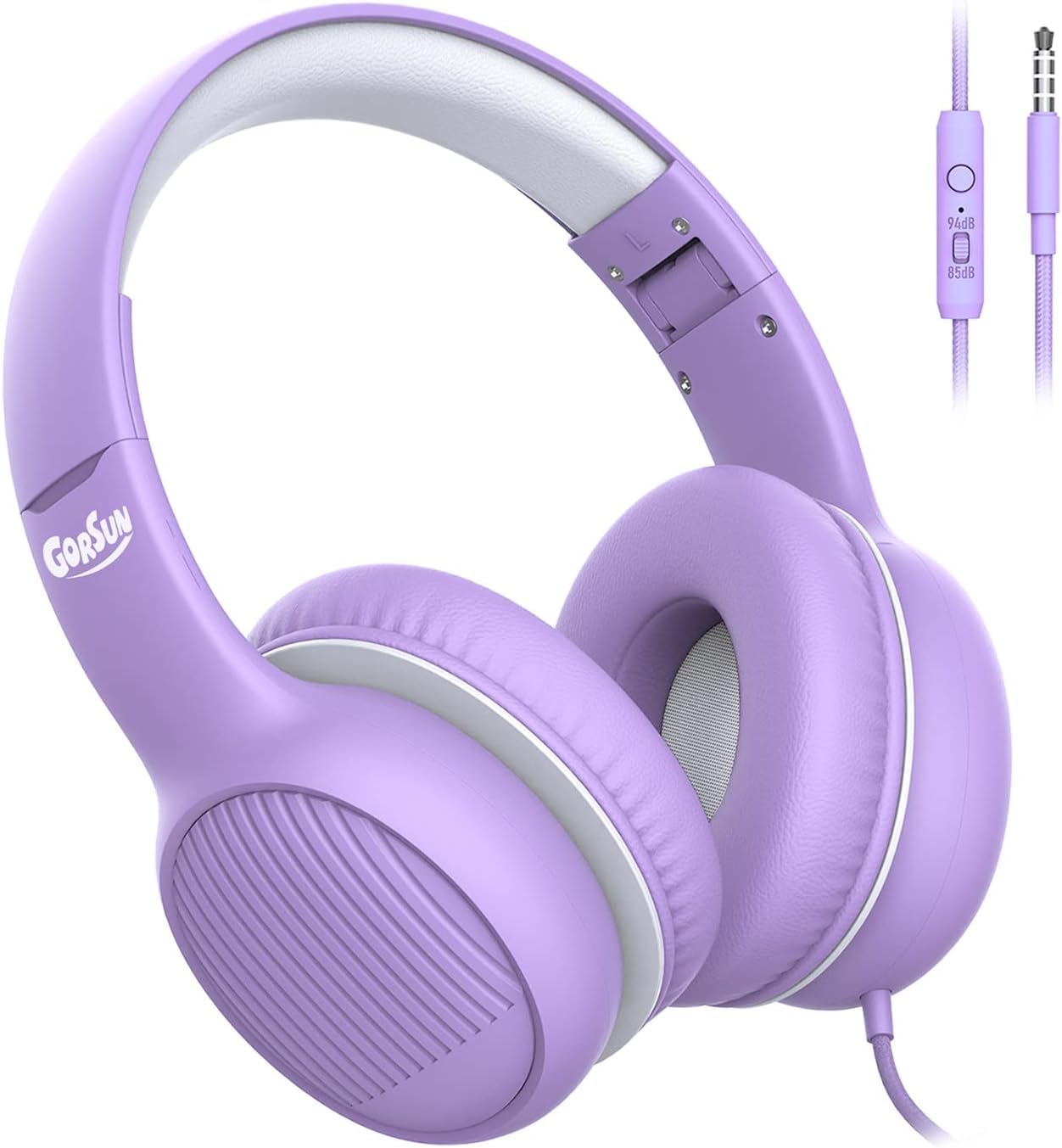 gorsun Premium A66 Kids Headphones with 85dB/94dB Volume Limited, in-line HD Mic, Audio Sharing, Foldable Toddler Headphones, Adjustable, Children Headphones Over-Ear for School Travel, Violet