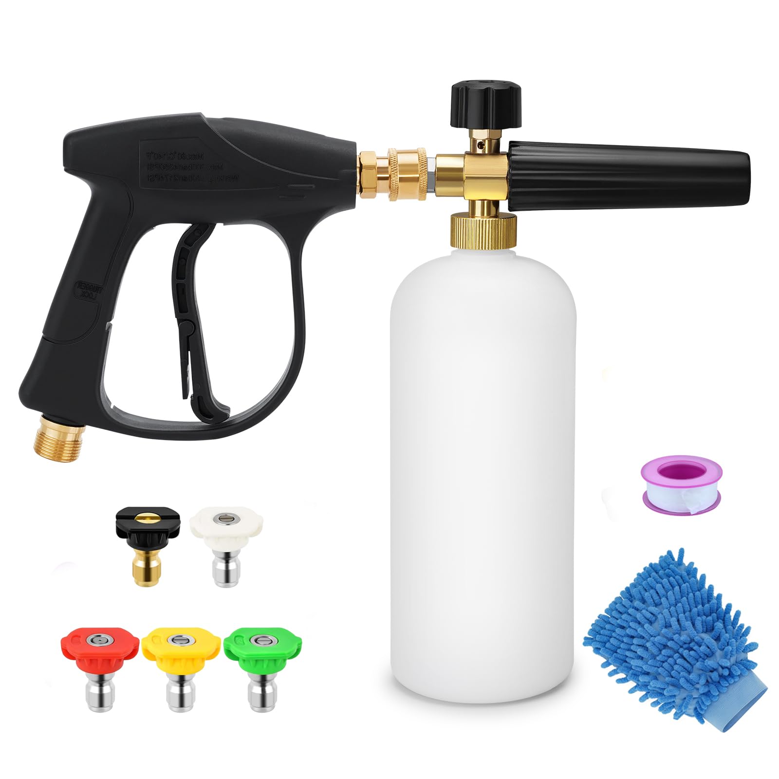 Laopypor Pressure Washer Foam Cannon Lance Gun with 5 Water Nozzle Tips