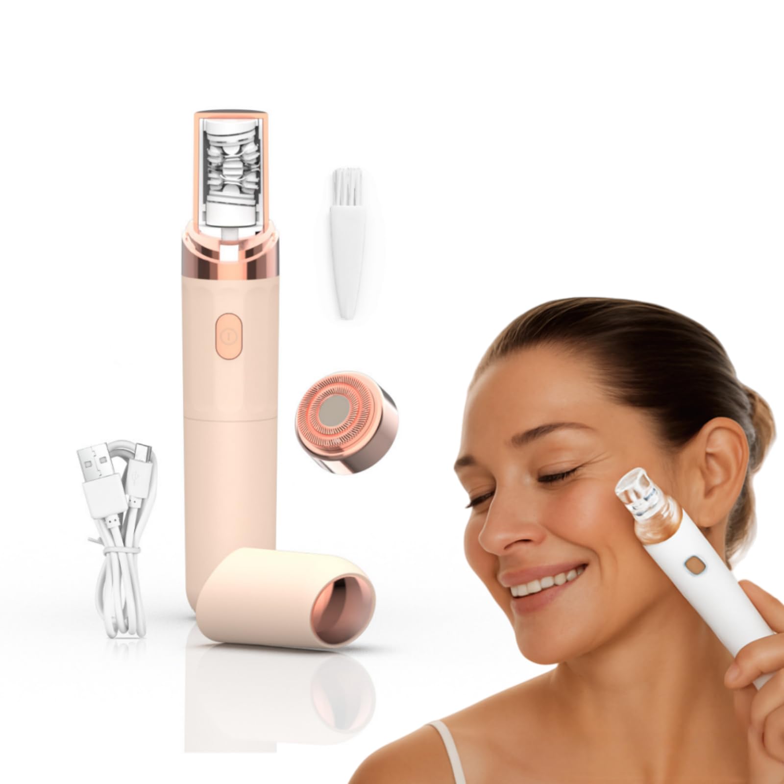 Klyne EpilSmooth Pro，Épilateur Électrique 2-en-1 Rechargeable pour Femmes avec Lumière LED, Tête de Remplacement Offerte,Épilation douce，Convient pour l'épilation complète du corps