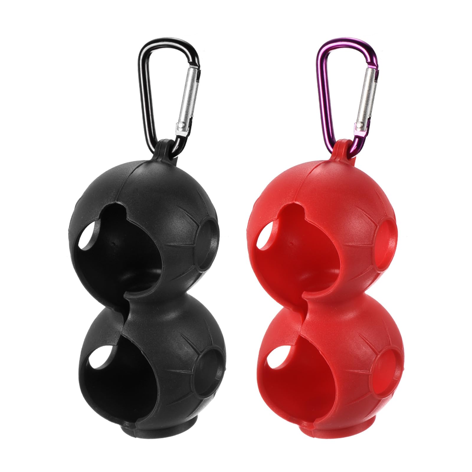 PATIKIL Golf Ball Holder, 2 Pack Silicone 2 Balls Carrier Protective Portable Sleeve with Buckle for Golf Bag Belt, Red, Black