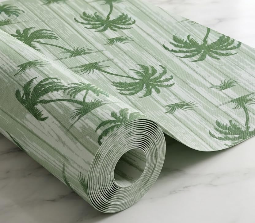 Image of Dribble (45cm X 300cm) Eva Shelf Liner Mat Roll, Non Slip Drawer & Cabinet Liner for Kitchen, Waterproof Oilproof Washable Fridge Mat, Anti Skid Multipurpose Mat (Palm Paradise Green)