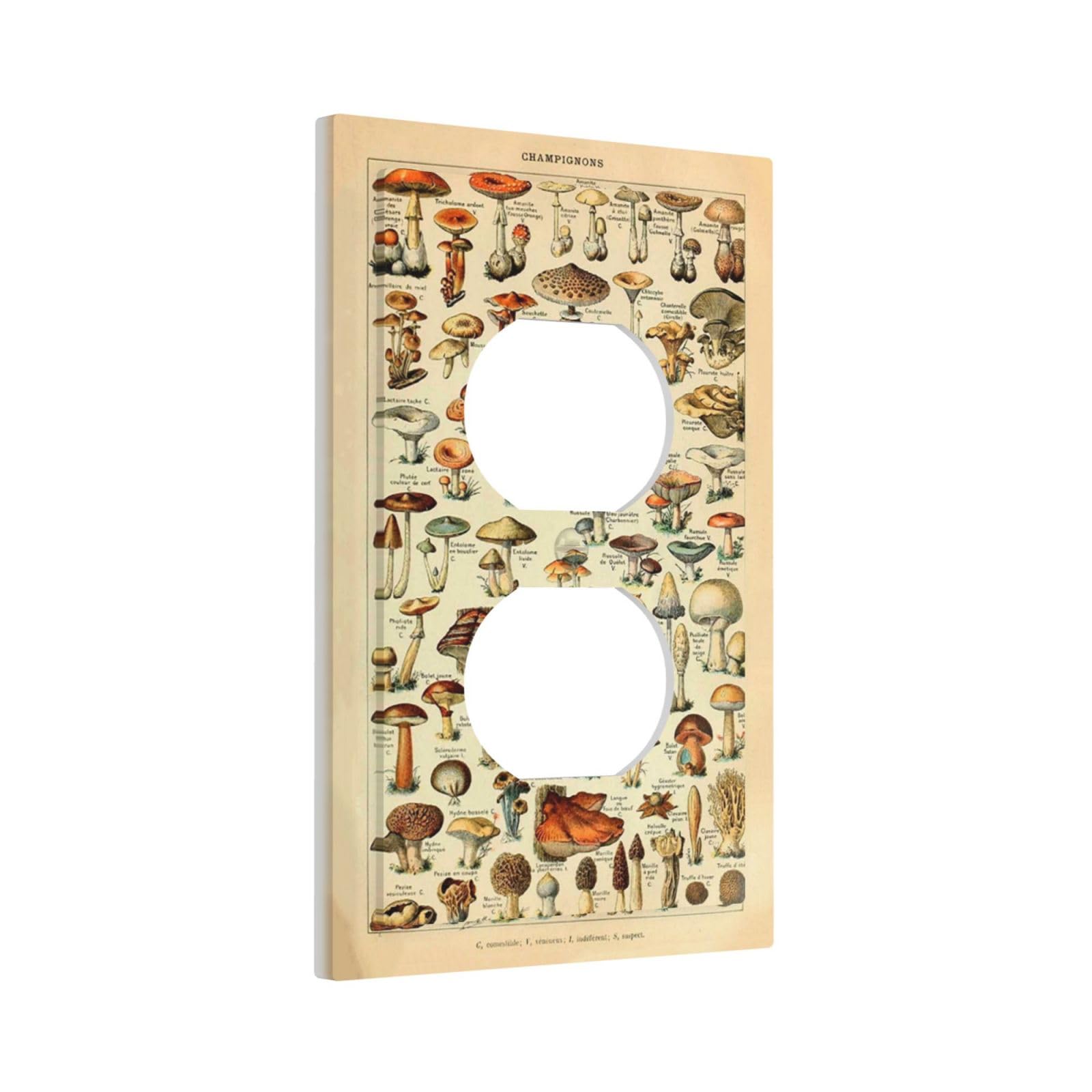 Vintage Mushroom 1 Gang Single Electrical Outlet Covers Duplex Receptacle Device Plug Socket Wall Plate Decorative Fungus Wall Art Electrical