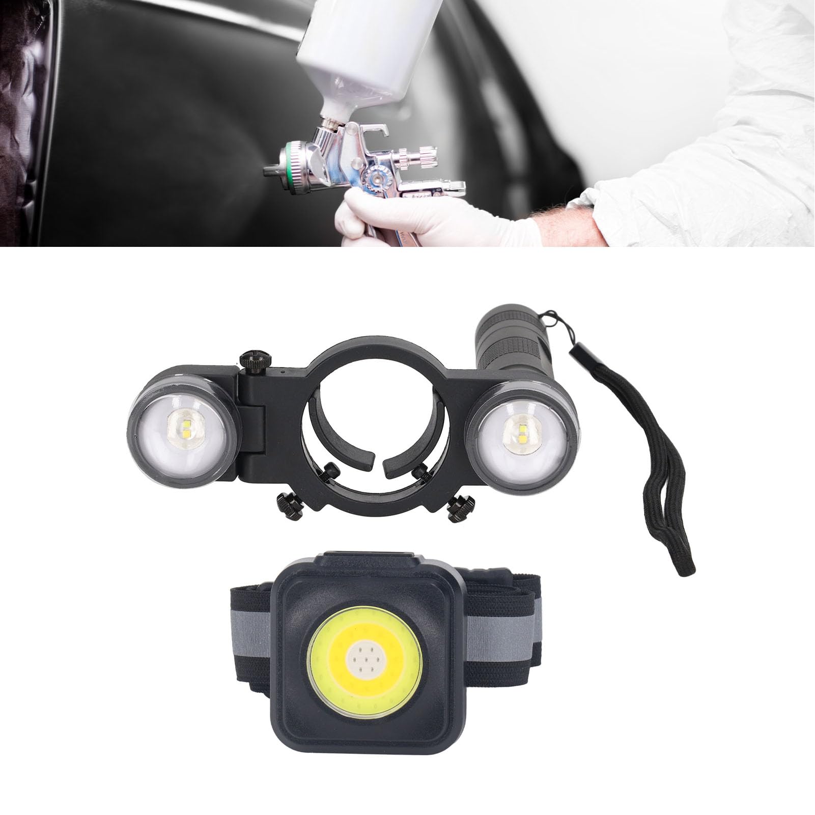 Kit de Iluminación de Boquilla de Pulverización de Pintura LED Ajustable para la Pintura del Coche, Iluminación de Alto Brillo, Adecuado para la Mayoría de Pistolas Neumáticas, Material ABS