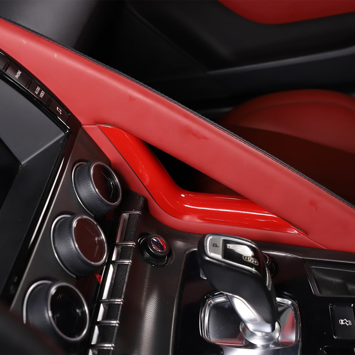 ABS Car Console Center Gear Shift Side Strip Trim Cover for Jaguar F-Type 2013-2024 Gear Shift L-Shaped Right Side Cover Trim Accessories (Red)