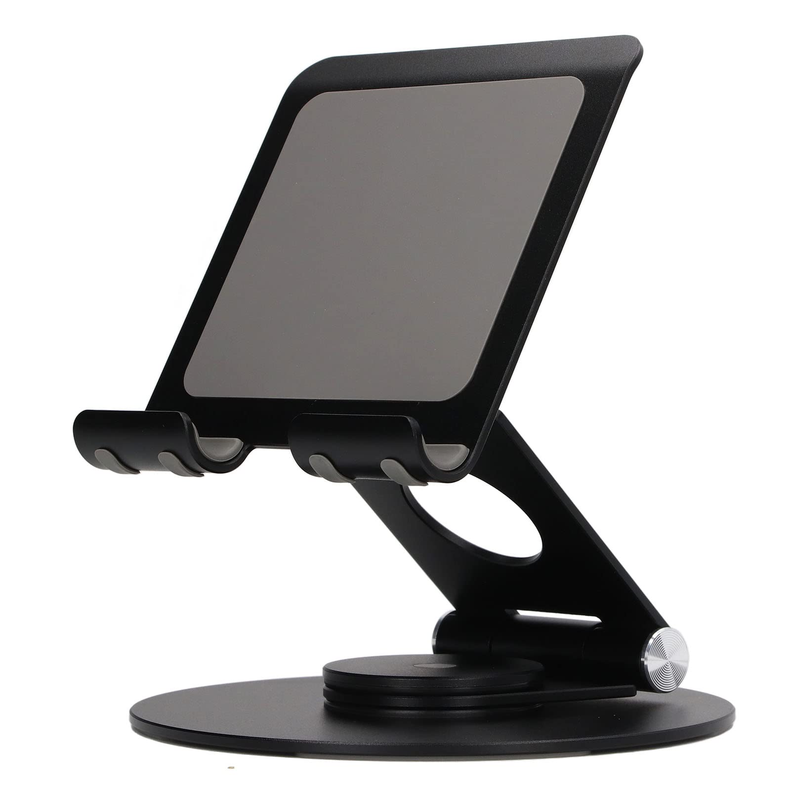 Supporto pieghevole per telefono con rotazione a 360 gradi, supporto da scrivania in alluminio ad altezza regolabile, base stabile per laptop fino a 17,3 pollici e smartphone (Nera)