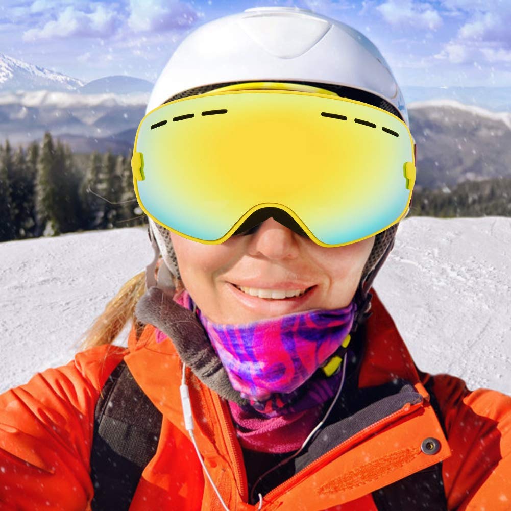 Lunettes de Ski D'extérieur, Grandes Lunettes de Protection Sphériques pour Enfants, Lunettes de Sport de Ski, Conception Respirante, Ceinture
