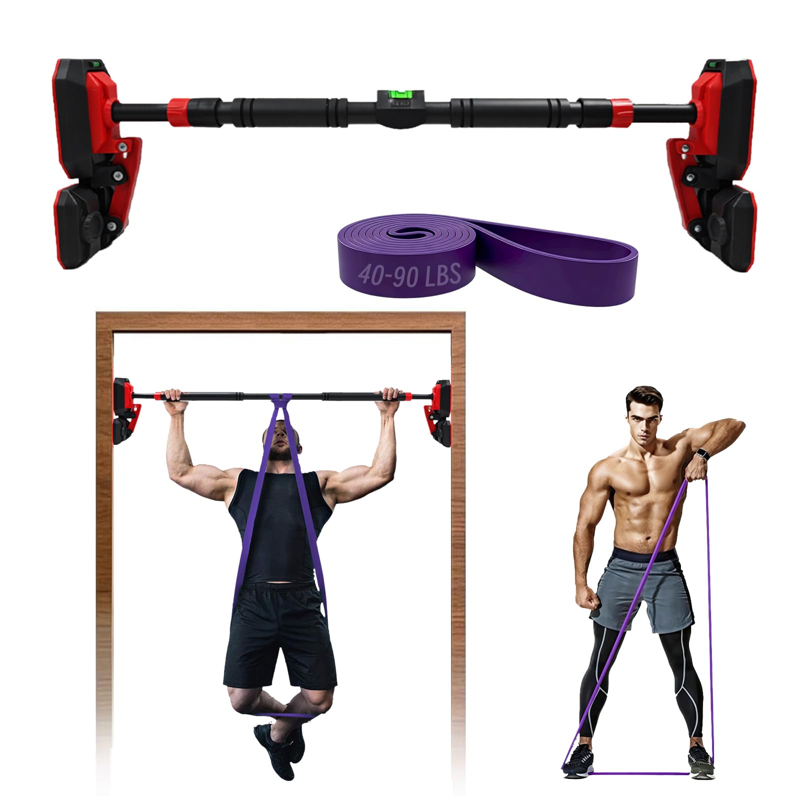 Kapler Barre de traction pour cadre de porte sans vis réglable : 70-130 cm avec verrouillage à 360° et charge maximale de 200 kg – Barre de porte professionnelle pour fitness à la maison