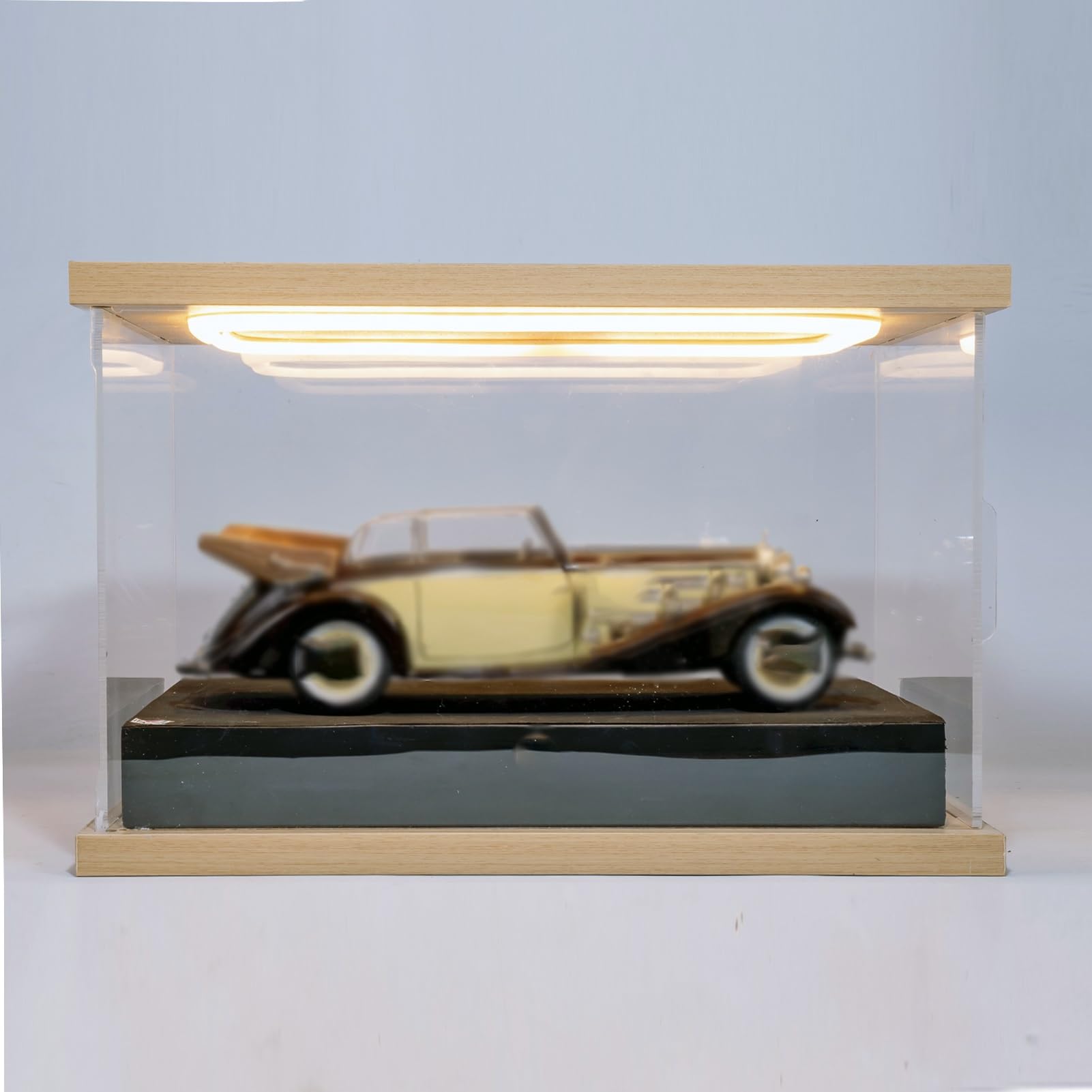 Vitrina de Acrílico Caja Expositora Extralarga de Acrílico para Coches A Escala, Vitrina Rectangular Transparente a Prueba de Polvo, Cubos de PVC Iluminados para Mostrador(60x50x40cm/24x20x16in)