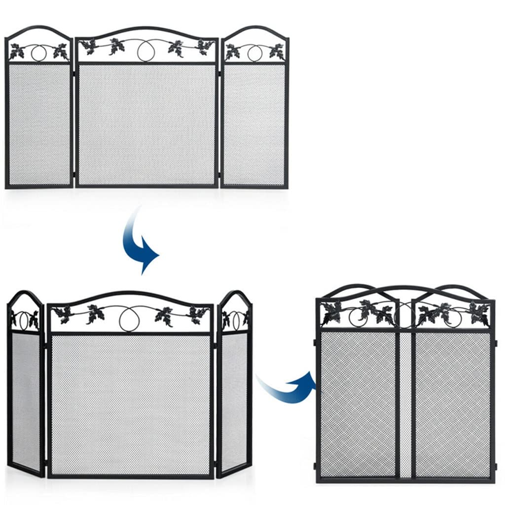 Schermi per Caminetti di Guardia Pannello camino schermo in ferro foglia foglia foglia camino tri-fold schermo partition casa forno forno decorazione Accessori per Caminetti in Rete Decorativa