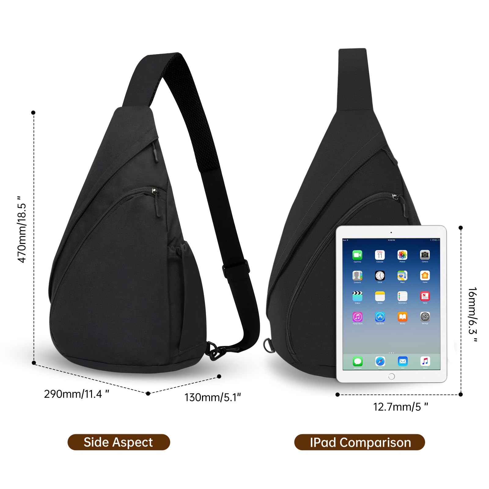 HUA ANGEL Zaino Monospalla Sling Bag Per Donna Uomo Unisex Borsa aTracolla Sul Petto Ultra Leggero Chest Pack Sportivo Lavoro Viaggio Scuola Hiking All'Aperto