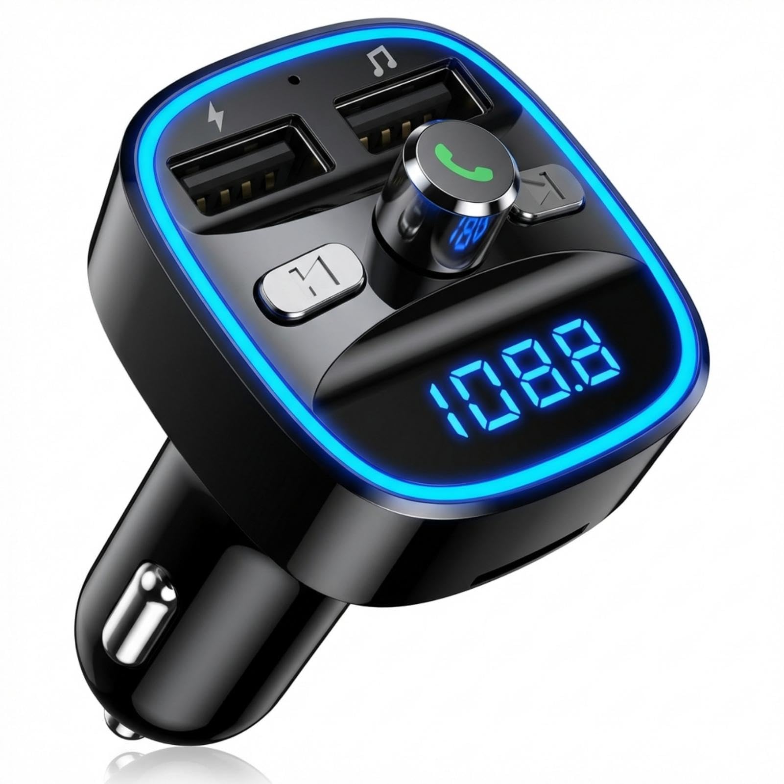 Transmisor FM Bluetooth Coche, Cargador Rápido PD Type-C Y Dual USB 3.1a con 5V/2.4, Mp3 Player con Luz Ambiental Multicolor,Coches Camiones, Soporte Tarjetas SD, USB y Flash Drive,Música Y Llamadas