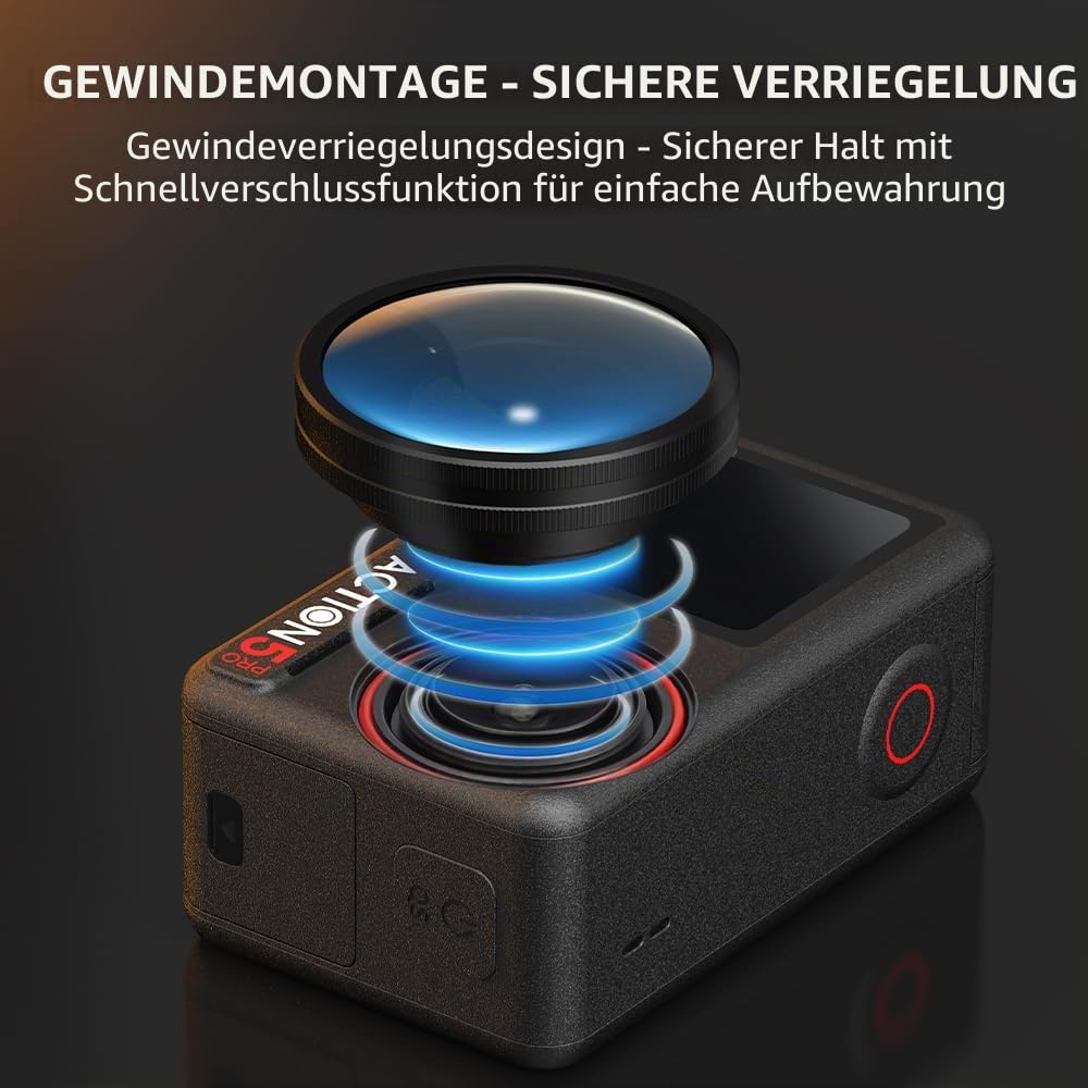 Weitwinkelobjektiv für DJI Osmo Action 5 Pro – 180° Ultra-Weitwinkel, zweilagig beschichtet, kratzfest, leicht & kompakt mit Gewindehalterung